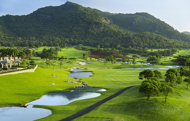 The 10th hole from tee box  at Black Mountain Golf Club in Hua Hin